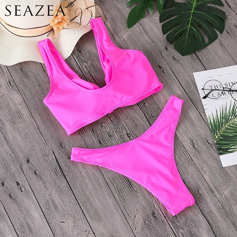 Seazea 2018 Sexy Solid Swimwear Bandage Bikini Sets Swimsuit Bikinis Backless Women Bathing Suits Brazilian Biquini |