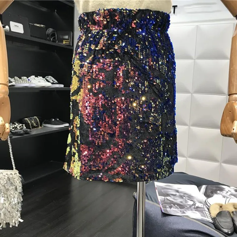 TWOTWINSTYLE с крупными блестками Лоскутная юбка Женская высокая талия мини юбки