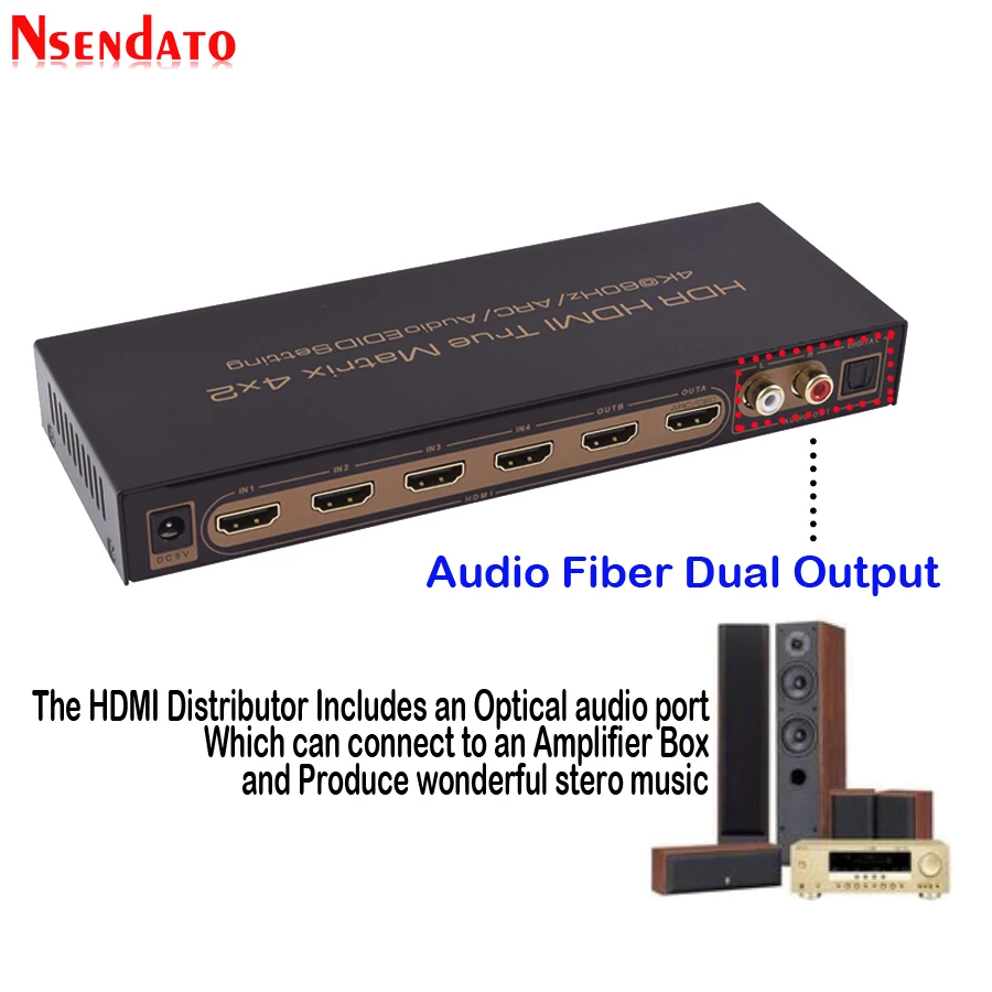 4K * 2K 60Hz HDR HDMI матричный 4X2 АУДИО ВЫКЛЮЧАТЕЛЬ экстрактора для Dolby ARC SPDIF EDID 4 в 2 из