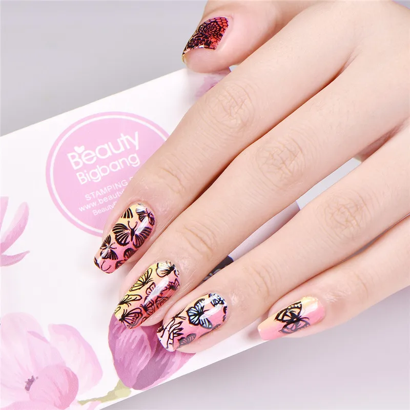 BeautyBigBang пластины для стемпинга ногтей цветок бабочка тема шаблон штамповочных