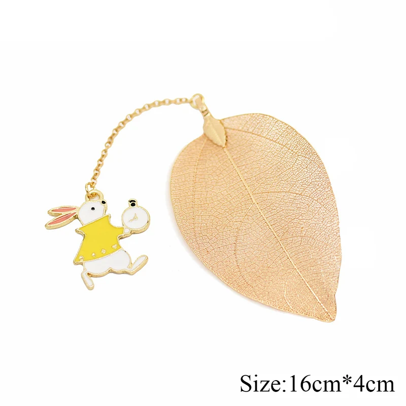 Newest Arrival Leaf Bookmarks Cartoon Rabbit Clock Pendant Metal Book Marks For Girls Gifts School Supplies Kawaii Stationery | Канцтовары