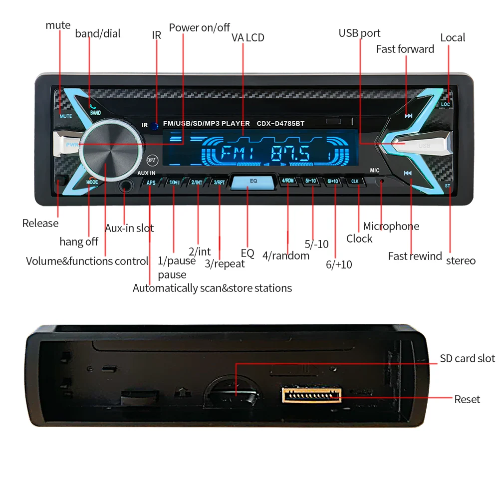 Bluetooth Универсальная съемная панель Автомобильный MP3-плеер 4785 автомобильный