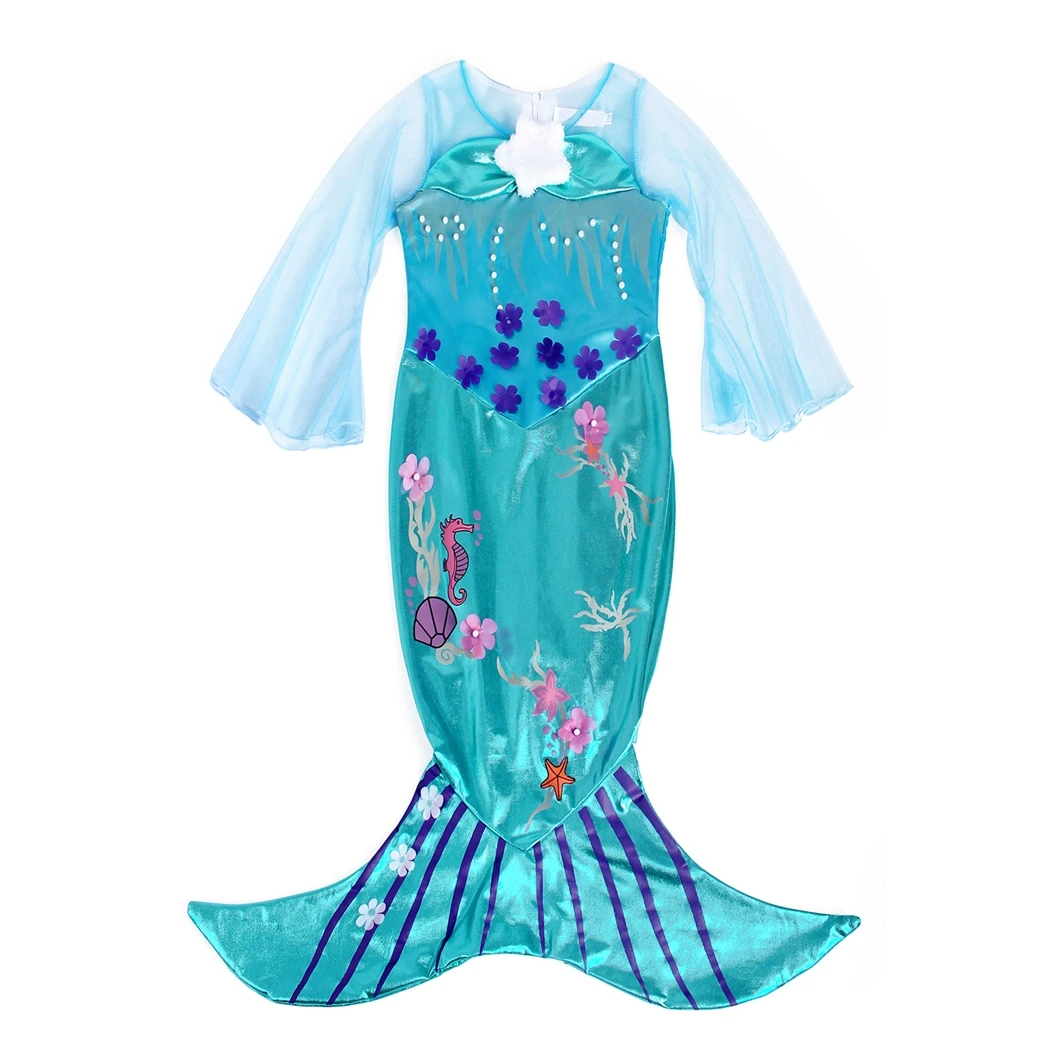 AmzBarley Girls Dress Little Mermaid Princess Ariel Costume Seahorse Cosplay outfits Toddler Halloween Birthday Party clothes | Детская