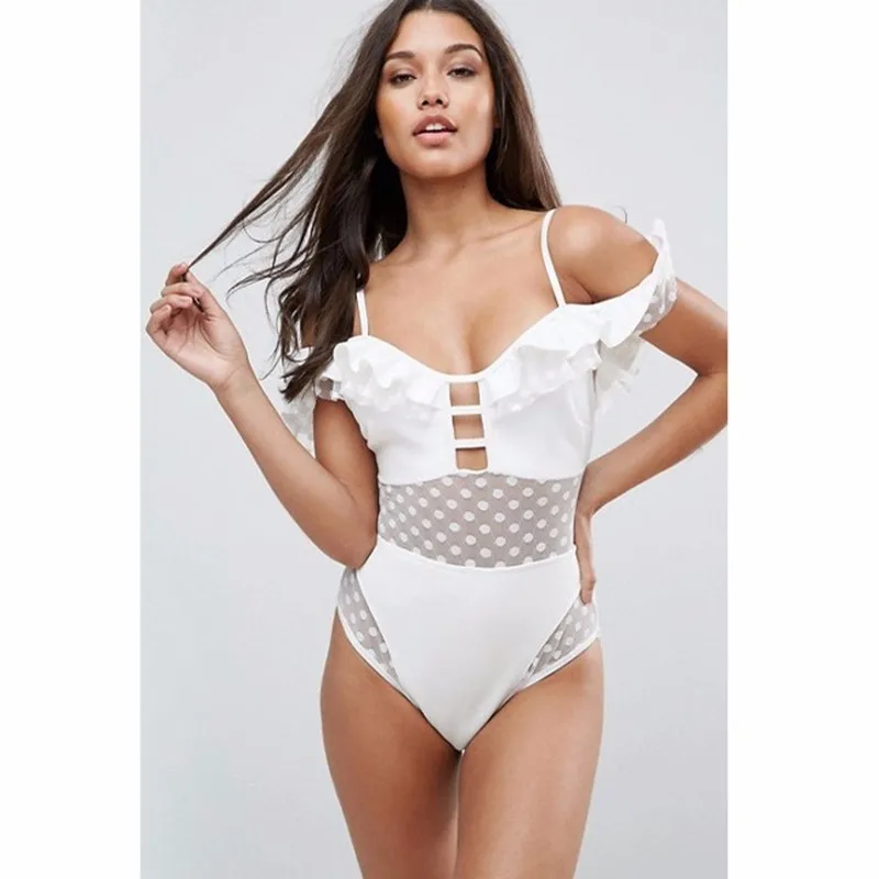 Solid Deep V Bikinis Ruffles One Piece Swimwear Women New Sexy 2019 Backless Set Hellow Swimsuit Monokini Biquini | Спорт и