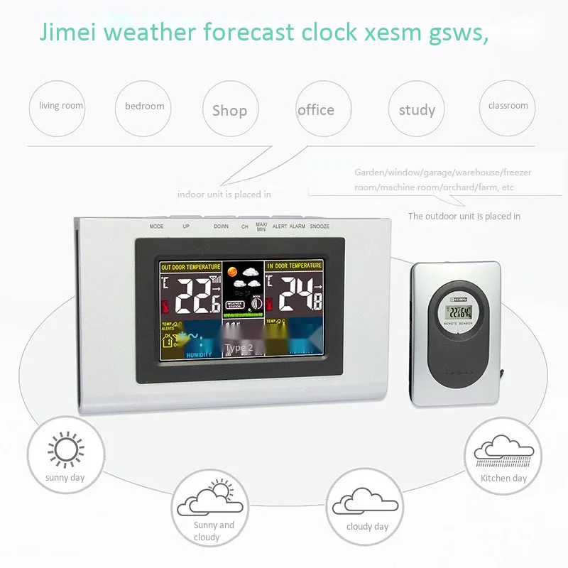 Atomic Wireless Weather Station With Indoor Outdoor Sensor Color Display Alarm Clock Temperature | Дом и сад