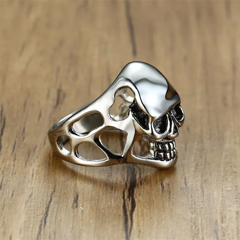 Полые кольца с черепом из нержавеющей стали для мужчин Винтажные Ювелирные