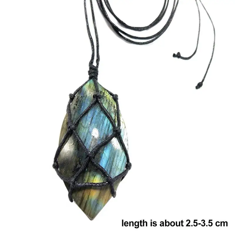 

Ожерелье из натурального Лабрадорита, подвеска из натурального камня, плетеное ожерелье для йоги в стиле «макраме» для мужчин, женщин