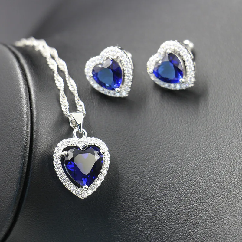 Heart Montana blue Zircon 925 Sterling Silver Jewelry Set For Women Wedding Accessories Earrings/Pendant/Necklace/Rings/Bracelet | Украшения