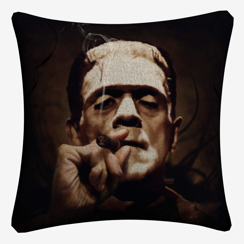 Мягкие хлопковые льняные наволочки Frankenstein с акварельным рисунком ужасов 45x45 см