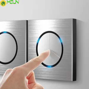 86 Тип 1 2 3 4 gang 1 2 way серебристый алюминиевый сплав панель Переключатель Розетка светодиодная использовать круглая коробка отрасль немецкий ЕС французский светильник розетка