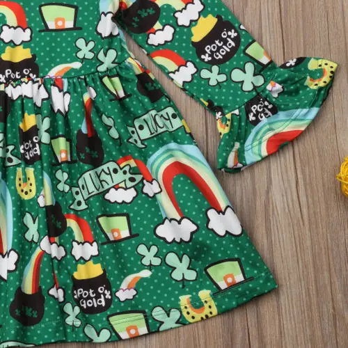 2019 Green Xmas Dress Christmas Toddler Long Sleeve Kid Baby Girl Festival Flared Party Santa Swing | Детская одежда и обувь