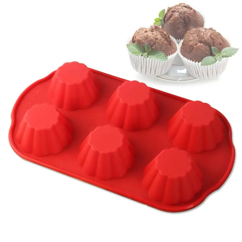 Силиконовые 6 отверстий цветок muffin чашки форма для пирога выпечки духовки