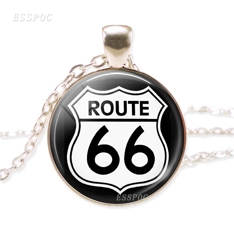Route 66 дорожный знак стеклянный кабошон купольное ювелирное ожерелье модный