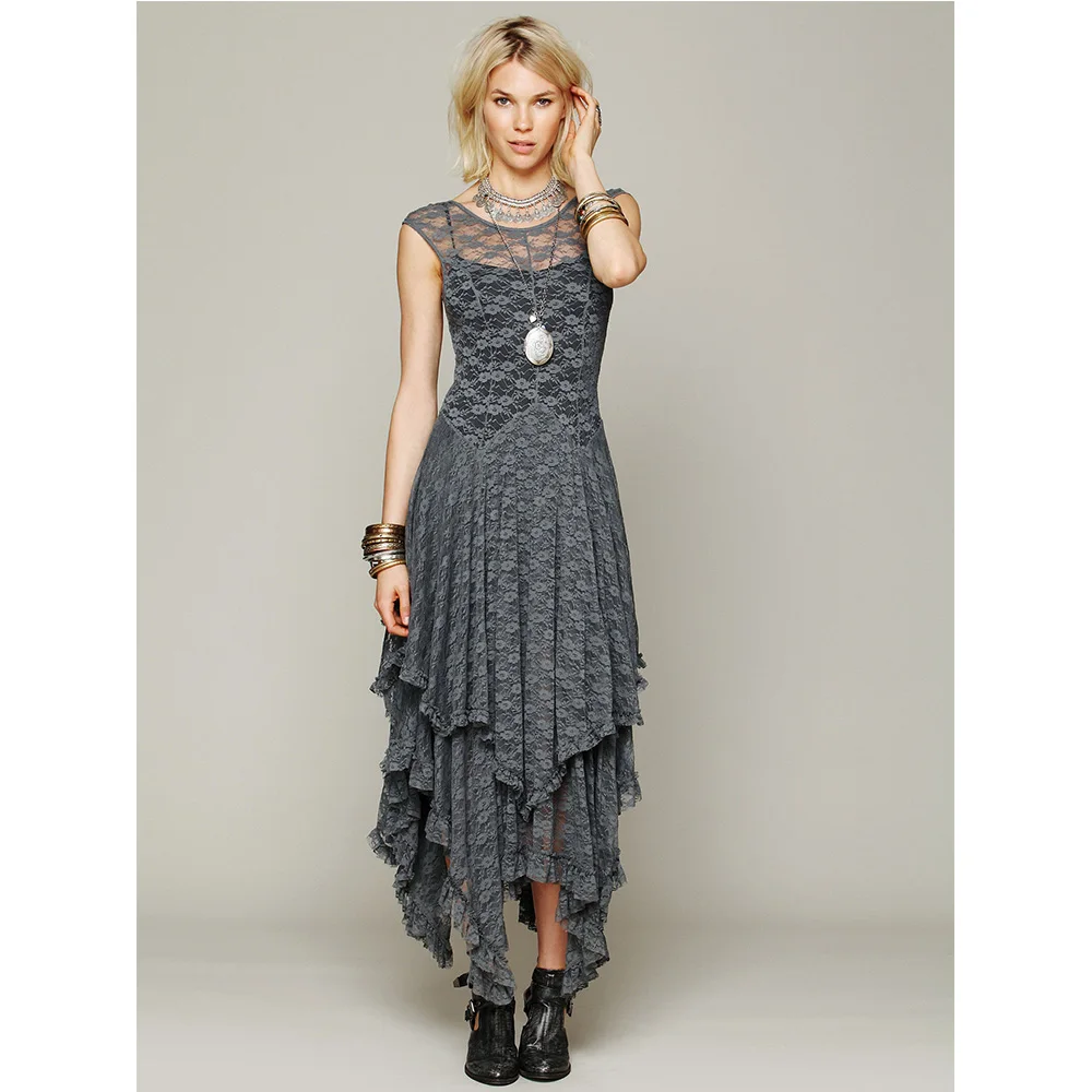 Wipalo 2019 Ladies Tiered Flared Asymmtrical Lace DressElegant Sleeveless Evening Party Dress Casual Solid Maxi Club Vestidos | Женская