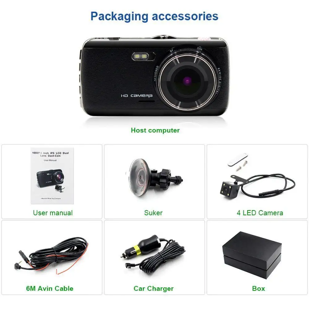 4 дюймовый IPS экран ADAS Dash Cam Full HD 1926P Автомобильная DVR камера с двумя объективами