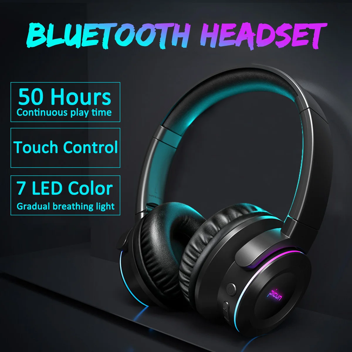 Беспроводные bluetooth наушники гарнитура со светодиодной вставкой сенсорное