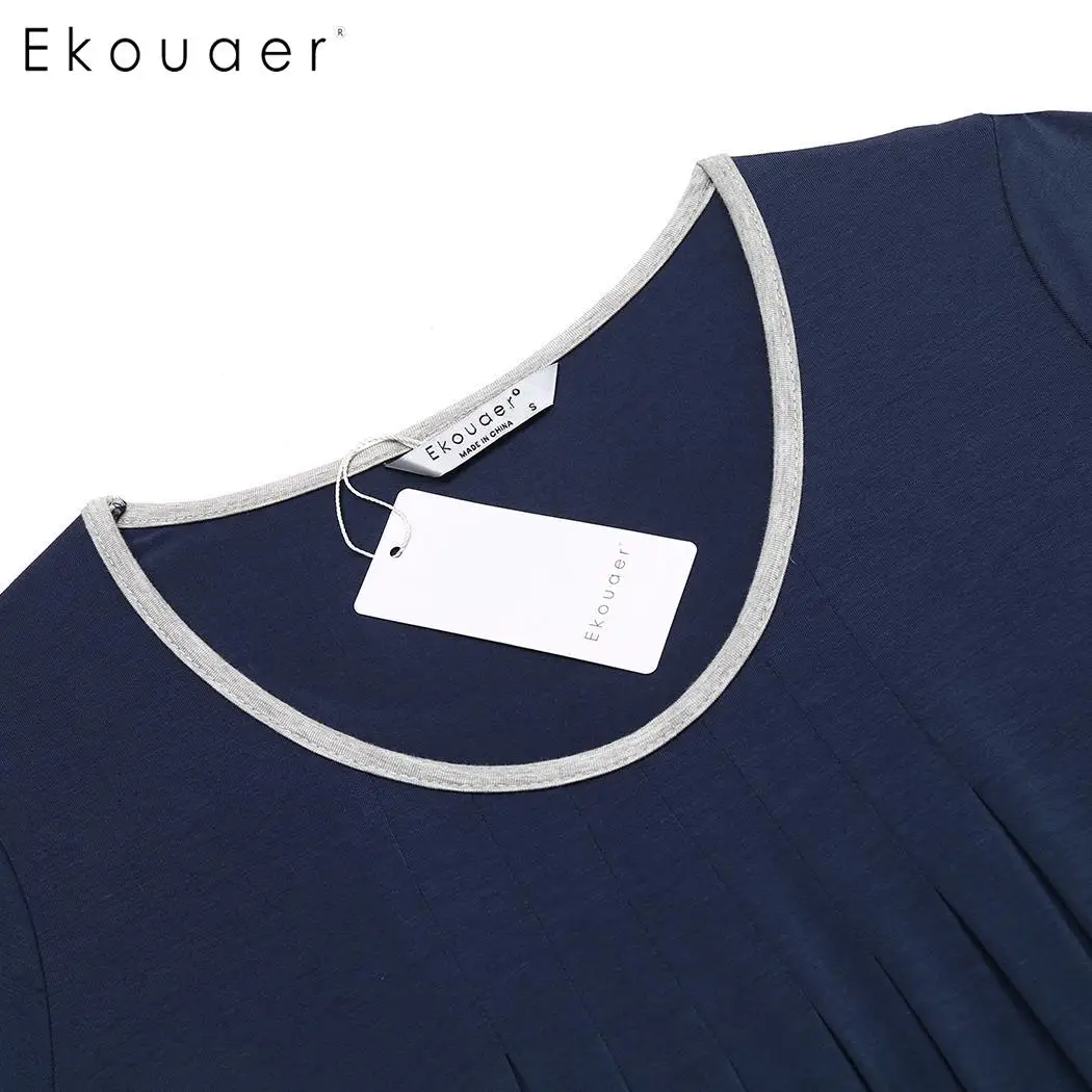 Ekouaer женская ночная рубашка с круглым вырезом и коротким рукавом однотонная