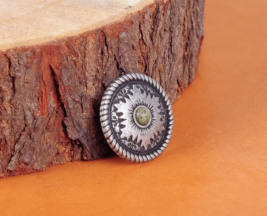 

10PC RETRO SLIVER SUN FLOWER ROPE WESTERN BELT WALLET CONCHOS TACK SCREWBACK 1"