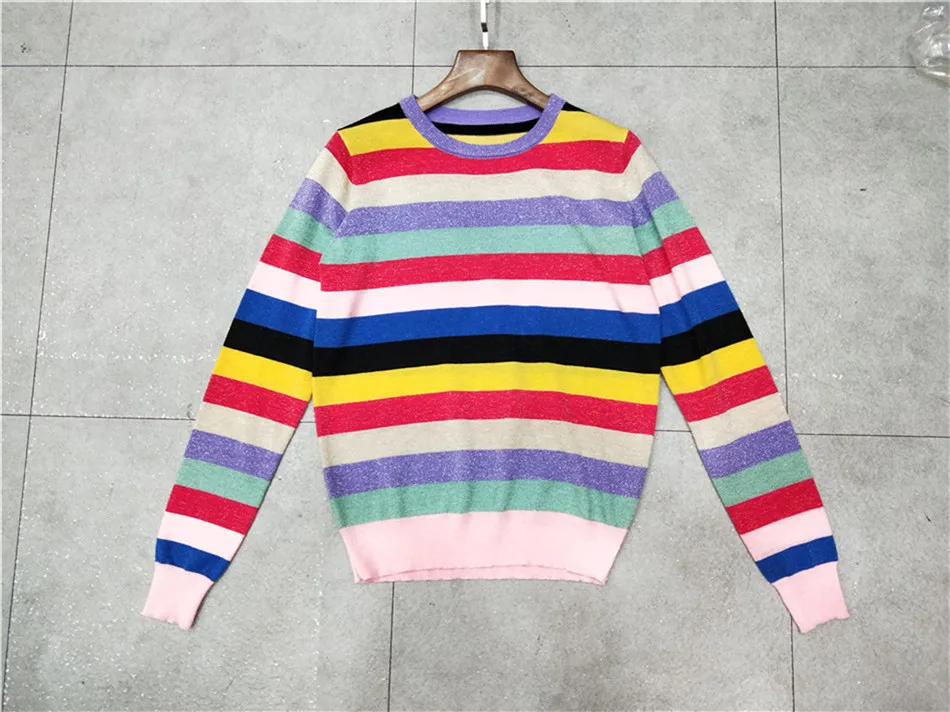 2019 spring thin section ageing color striped sweater pullover women | Женская одежда