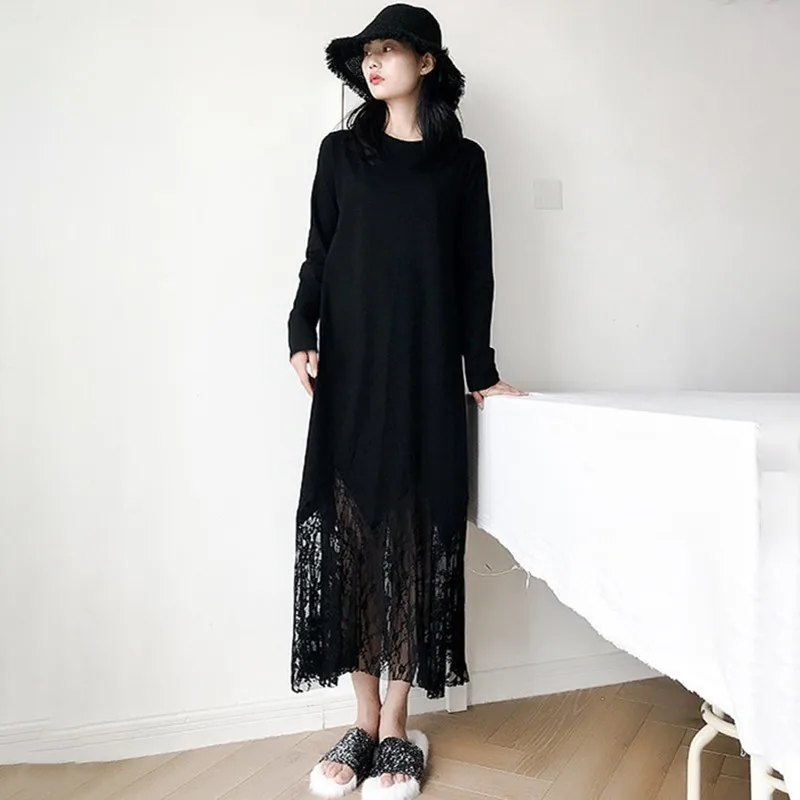 TWOTWINSTYLE платье с открытой спиной для женщин лоскутное кружево длинным рукавом