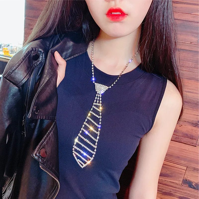 FYUAN полностью Стразы колье ожерелья для женщин Bijoux Длинный Галстук кристалл