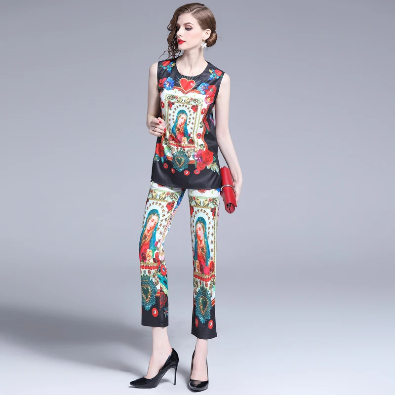 Женский подиумный комплект из двух предметов: блузка без рукавов с цветочным