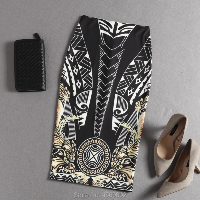 Printed Skirts For Women 2019 High Waist pencil Black Casual Empire Elegant Chinese style | Женская одежда
