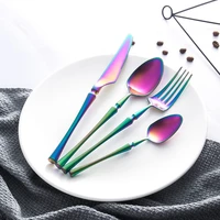 rainbow cutlery 4pcs set spoon and fork set silverware stainless steel dinner set kitchen food dinnerware christmas dropshipping