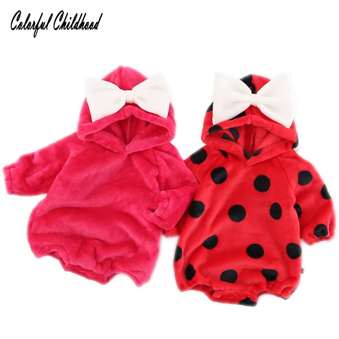

Infant Twin Baby Bodysuit Polka Dot Hoodied Long Sleeve Winter Clothes With Bows Newborn Girl onesie body dziewczynka for 0-24m