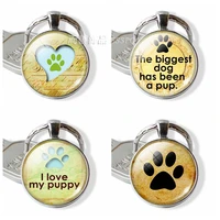 fashion dog pendant dog lovers animal keychain my friend paw prints glass dome keyring christmas accessories gift