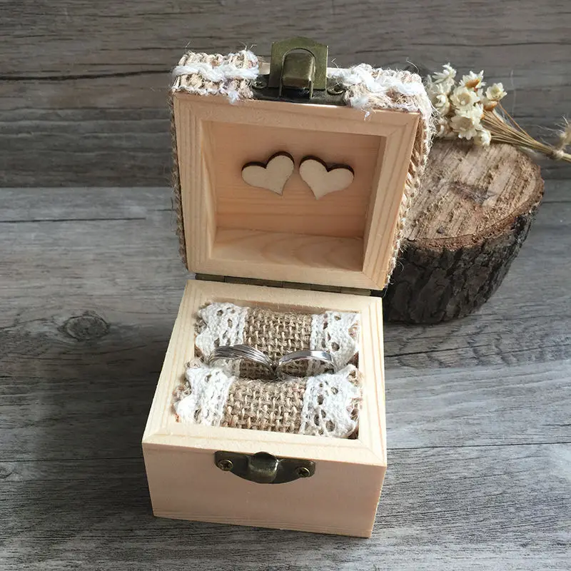 

Custom Personalized Wooden Wedding Ring Bearer Box Holder Proposal Vintage Rustic Ring Pillow Wedding Decoration(without rings )