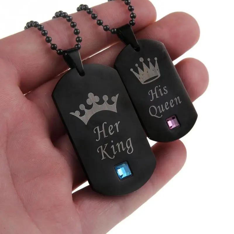 1 пара ожерелье s Her King& His queen ожерелье из нержавеющей стали для влюбленных подарок на день Святого Валентина