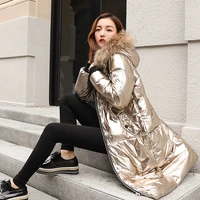 solid metallic colored bright jacket new women winter coat overcoat zipper hooded warm cotton 2018 female plus size parkas pj216