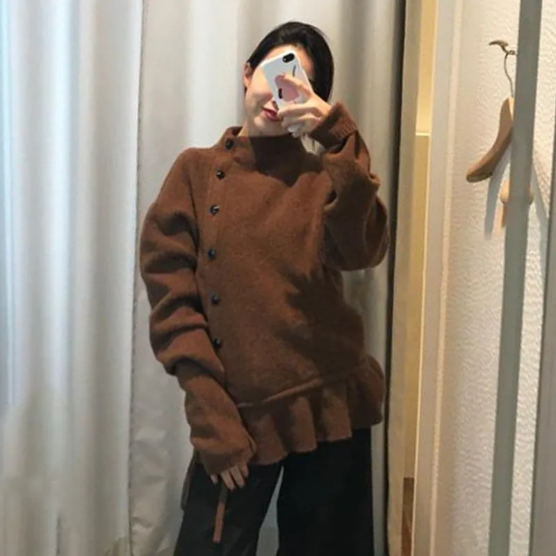 TWOTWINSTYLE вязаный женский свитер водолазка с длинным рукавом однобортный кардиган