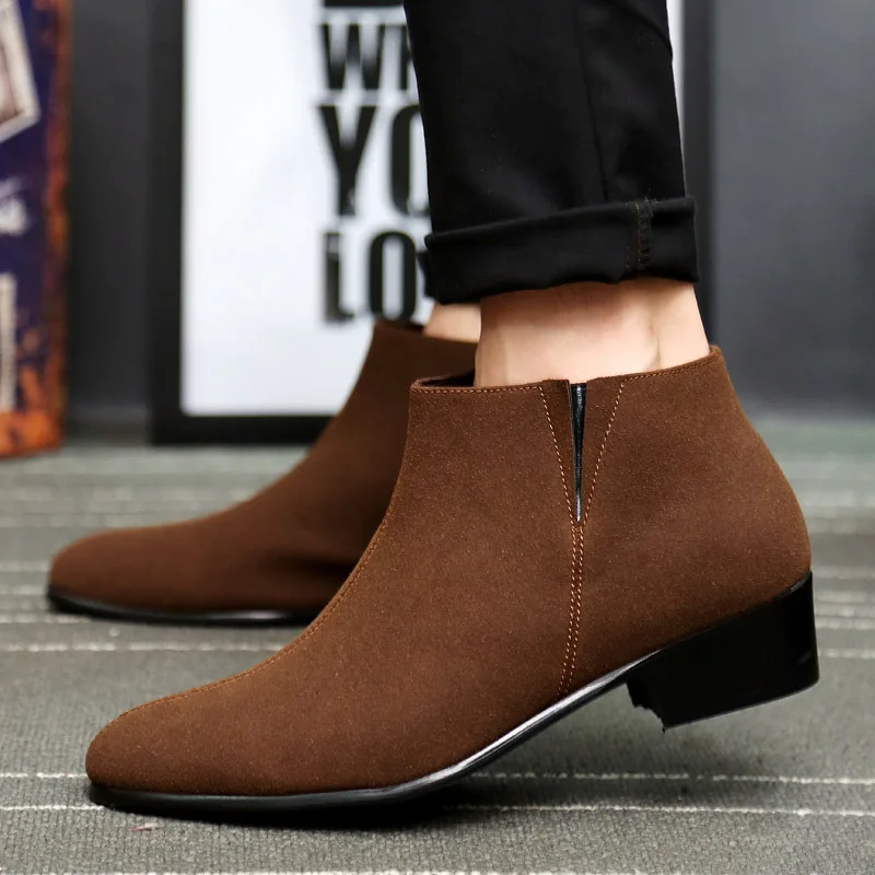 Мужские ботинки Челси с острым носком на молнии модные повседневные в ретро