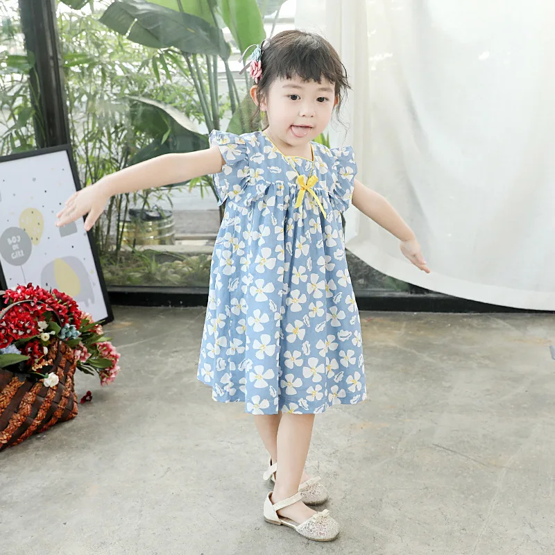 2020 Новое поступление светло-голубое детское платье с цветочным рисунком для