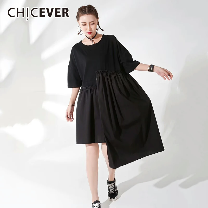 CHICEVER 2020 летнее женское платье в стиле пэчворк с асимметричным подолом коротким