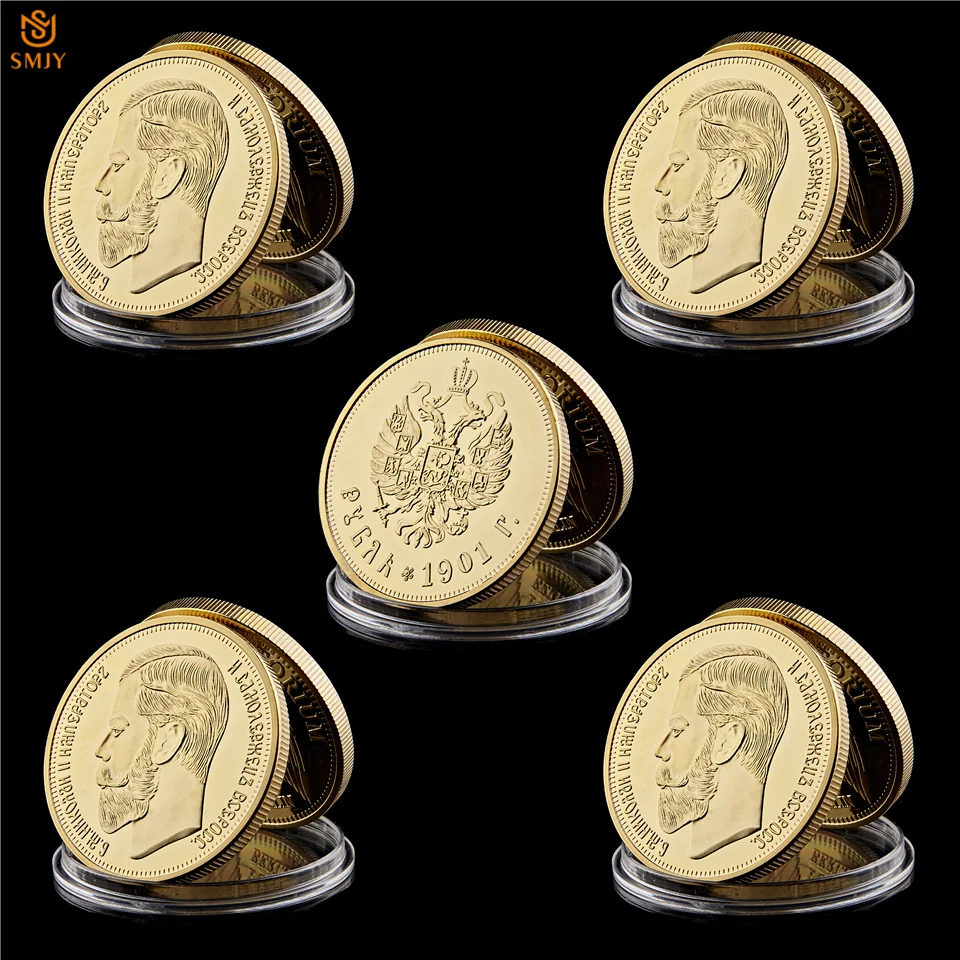 

5Pcs 1894-1917 Russian Tsar Emperor Nicholas II Silver Celebrity Commemorative Coin Collectible