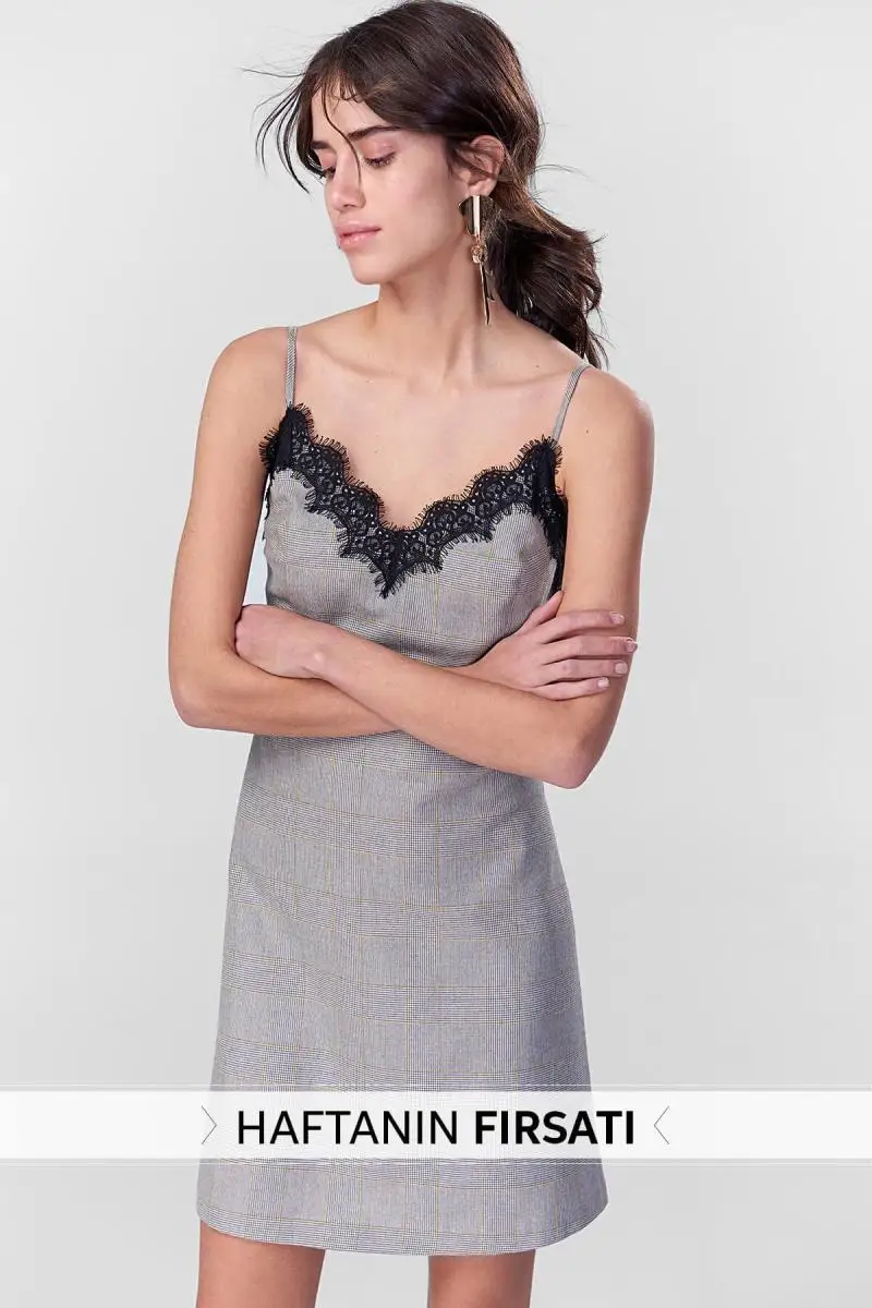 Trendyol черное клетчатое платье с кружевной отделкой TOFSS18EK0109|Женские платья| |