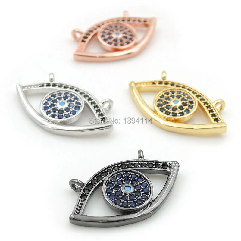 

20*10*2mm Micro Pave Black&Blue&Kallaite CZ Eye Charm Of Double Circles Fit For Women As Necklaces Accessory