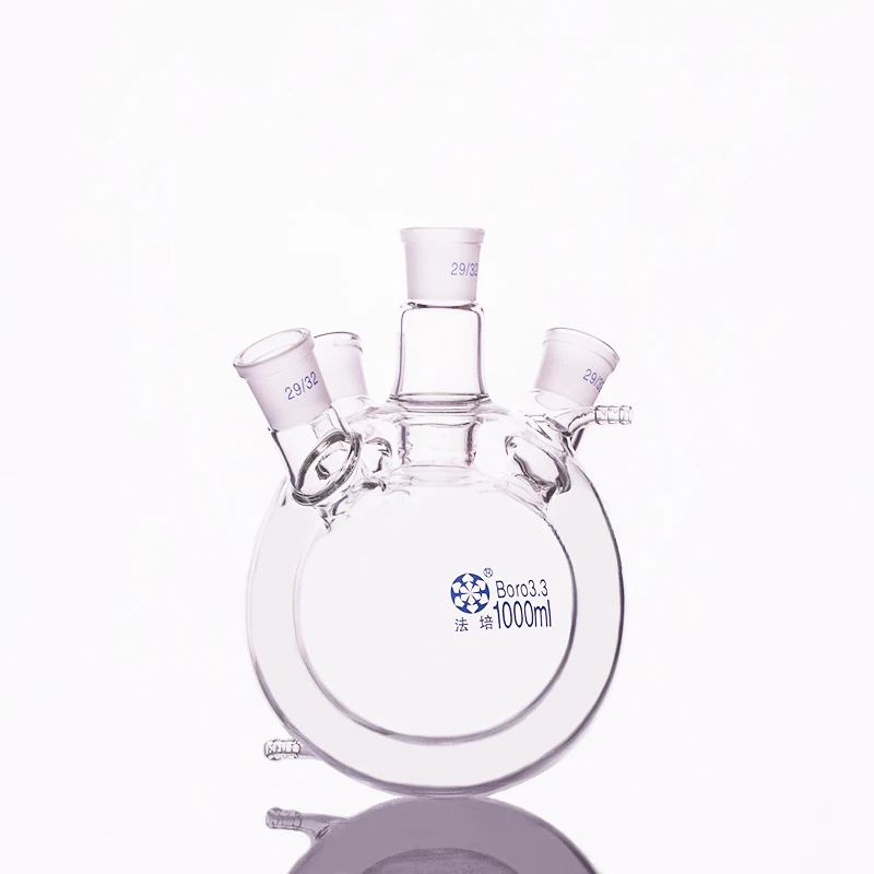 Двухуровневая сферическая колба с четырьмя косыми горлышками и круглым дном