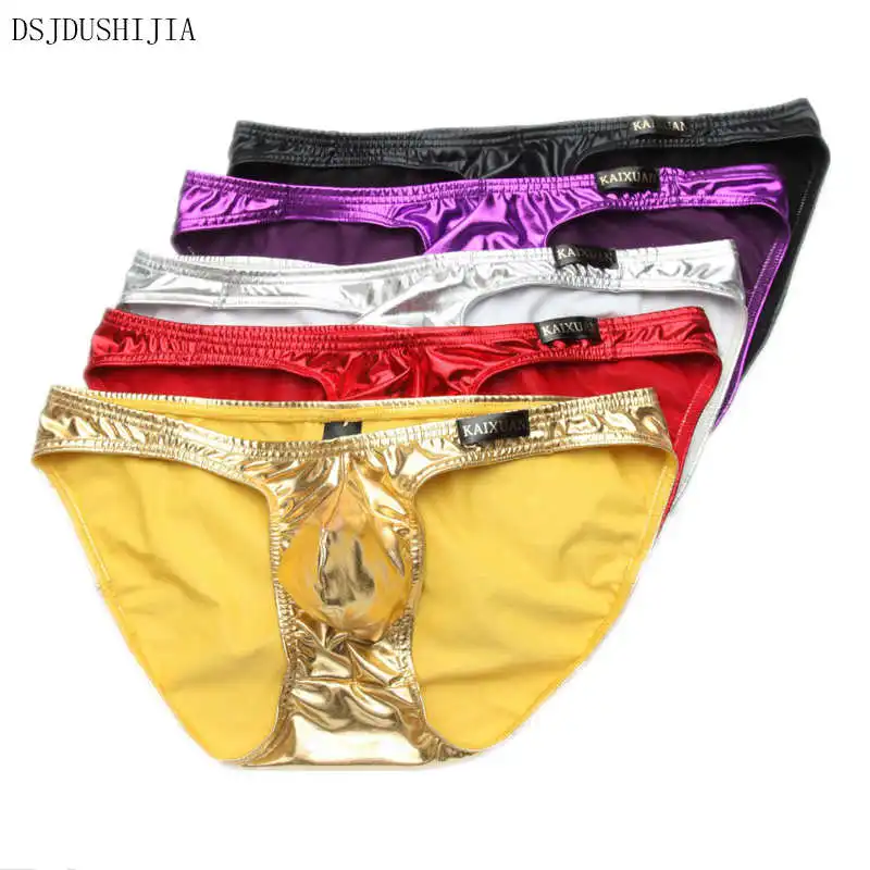 

Wholesale Men's Club Underwear Sexy Wet Look Briefs Triangle Pouch Pants Faux Leather Low Waist Underpants Panties 5pcs/Lot New