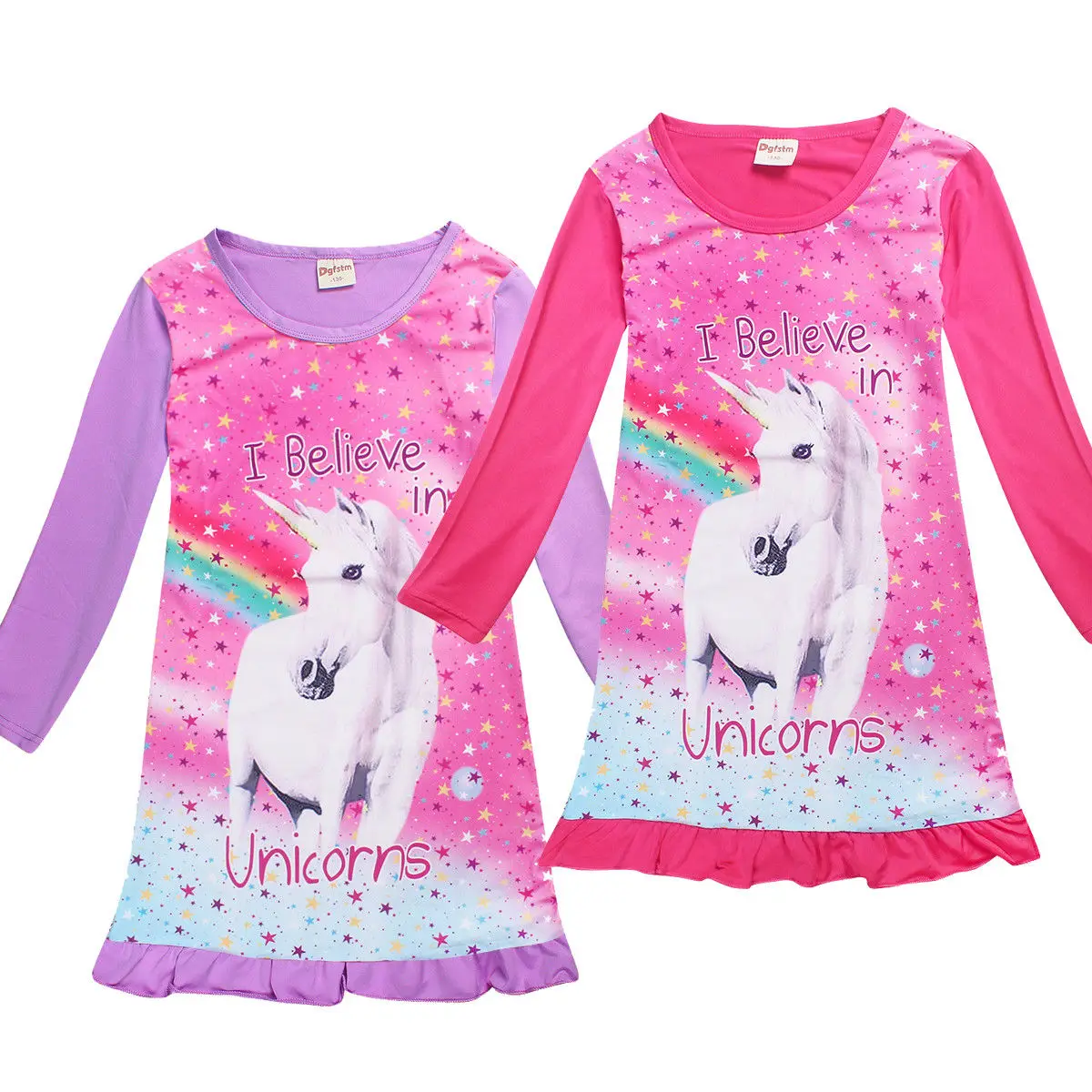 2018 Newest Kids Girls Unicorn Princess Dress Long Sleeve Nightwear Pyjamas Nightdress Pajamas Nightie 4-10T | Детская одежда и