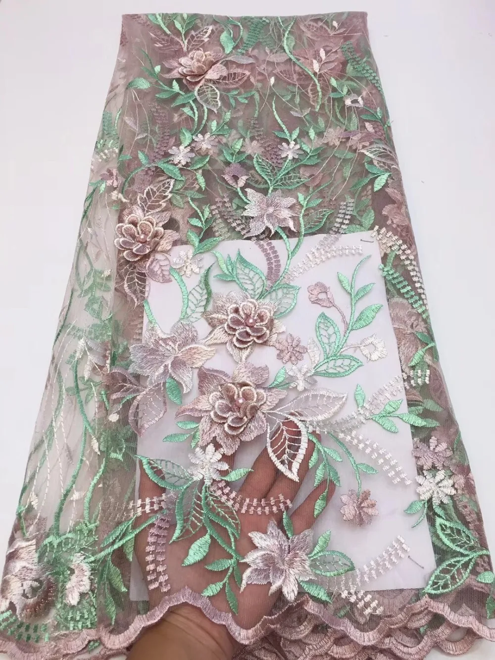 

Hot french Nigerian beaded 3D flower lace African embroidery 3D lace fabric high quality Swiss guipure french tulle lace fabric