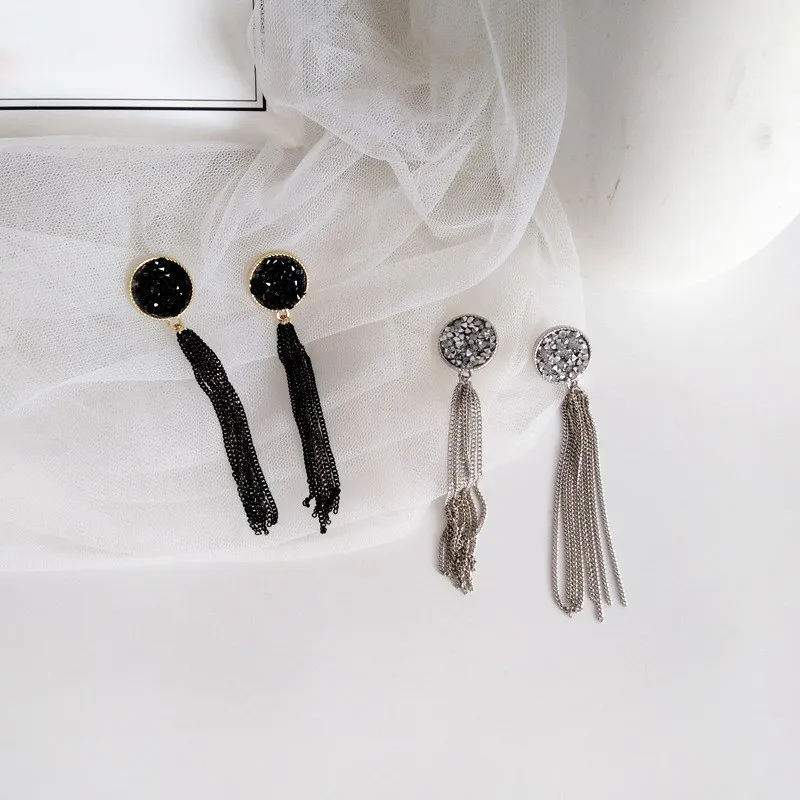New Fashion Golden Silver Plated Dangle Earring Trendy Hanging Black Rhinestone Long Drop Earrings | Украшения и аксессуары