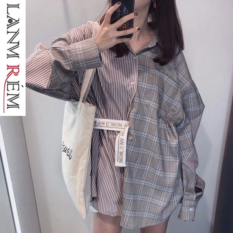 Женская рубашка LANMREM свободная повседневная в полоску с длинным рукавом стиле