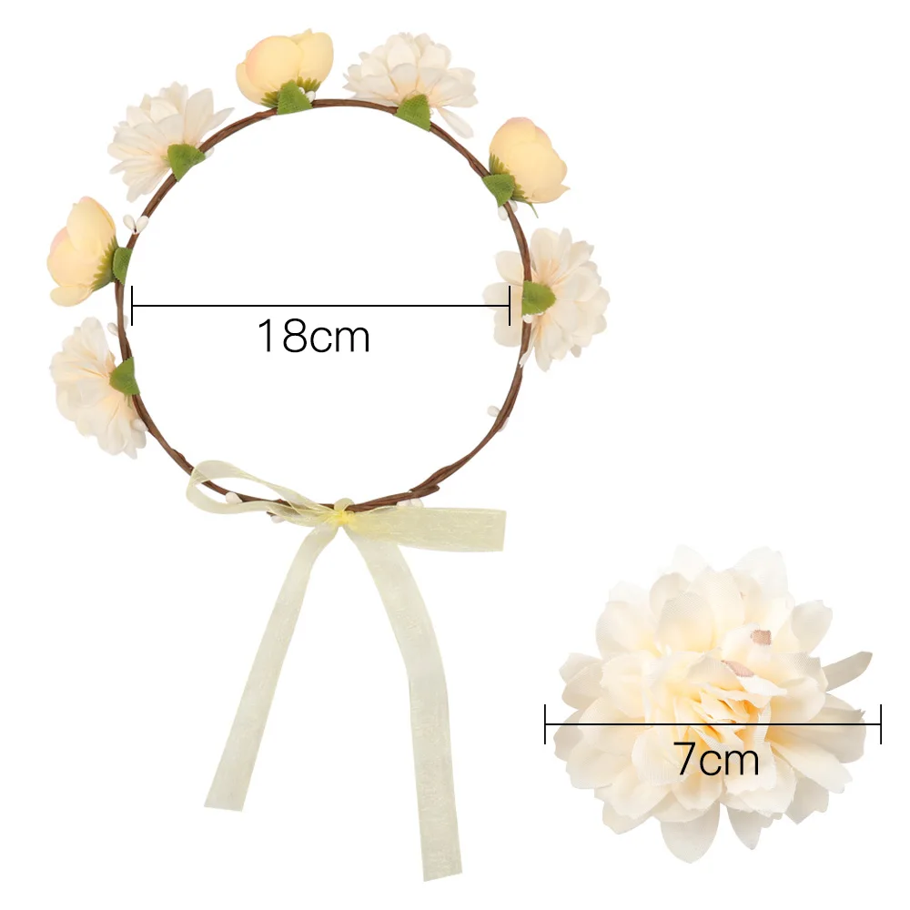 ncmama Hair Accessories Bride Flower Bands for Girls Floral Crown Headband Bezel with Lace Bow Ribbon Accessory | Детская одежда и