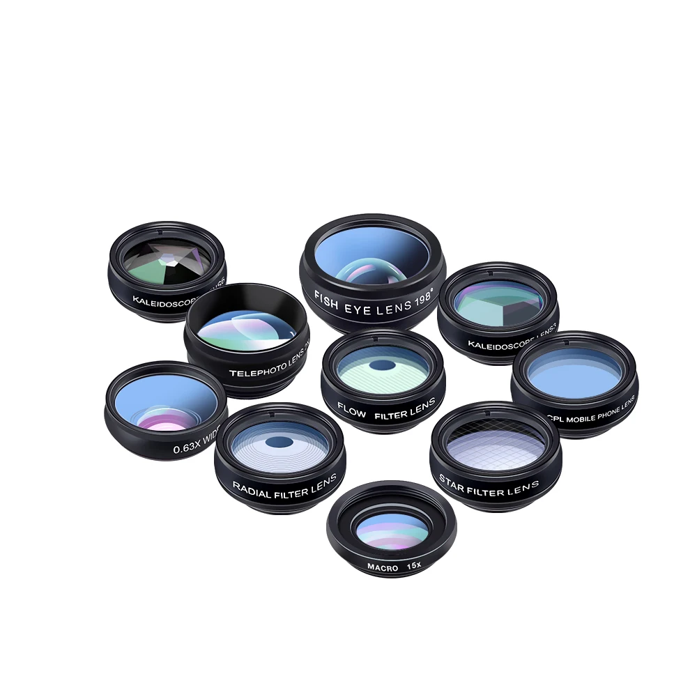 Powstro 10 в 1 Набор объективов для камеры телефона рыбий глаз широкоугольный Макро 2X
