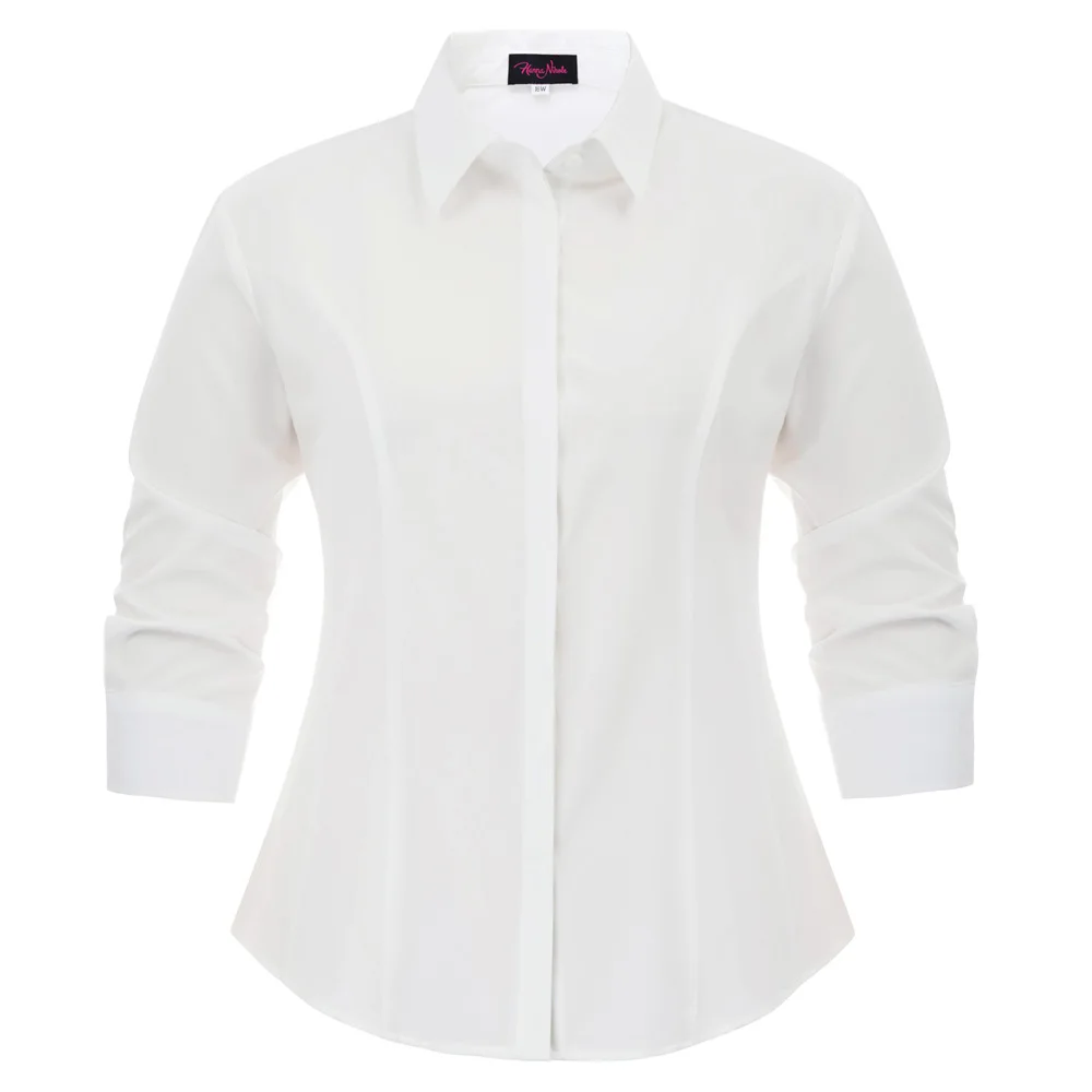 Plus Women OL Shirt 3/4 Sleeve Office Lady Lapel Collar Button Blouse Tops Tee |