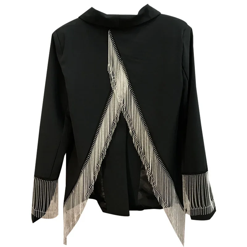 2019 New Pattern Spring Solid Patchwork Single Button Back Tassel Design Net Red Casual Coat Women Fashion Tide Q747 | Женская одежда